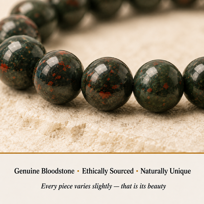 Close-up of Bloodstone Bracelet showing natural crystal bead texture and detail