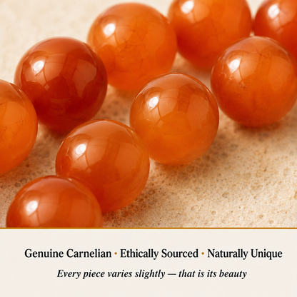Close-up of Carnelian Bracelet showing natural crystal bead texture and detail