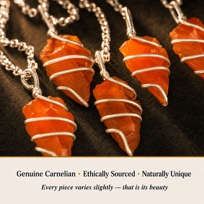 Close-up of Carnelian Pendant showing natural crystal texture and detail
