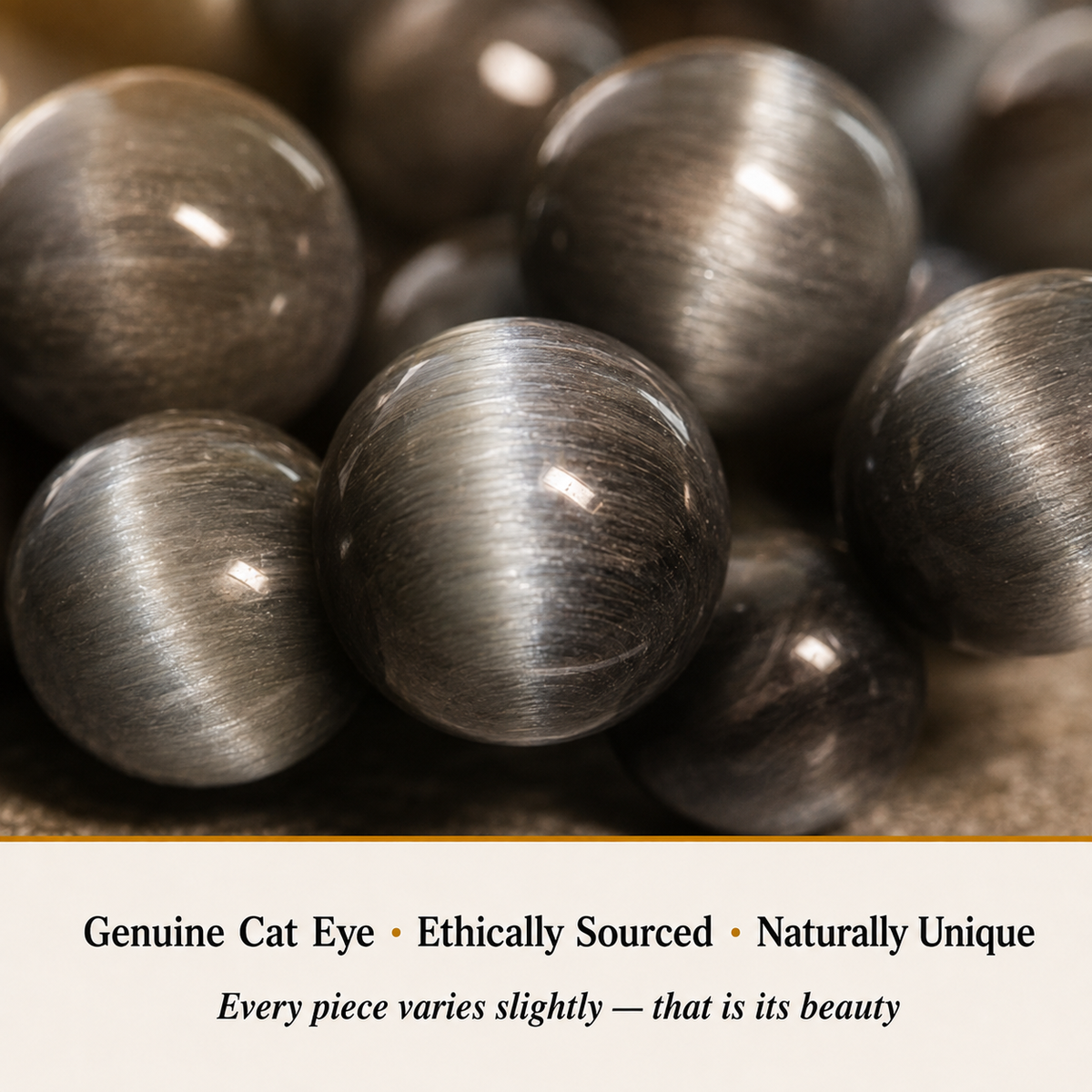 Close-up of Cat Eye Bracelet showing natural crystal bead texture and detail