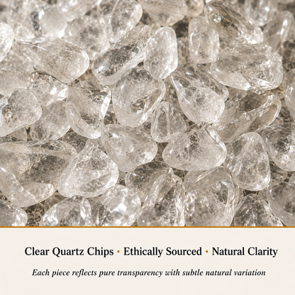 Close-up of Clear Quartz Chips showing natural crystal texture and detail