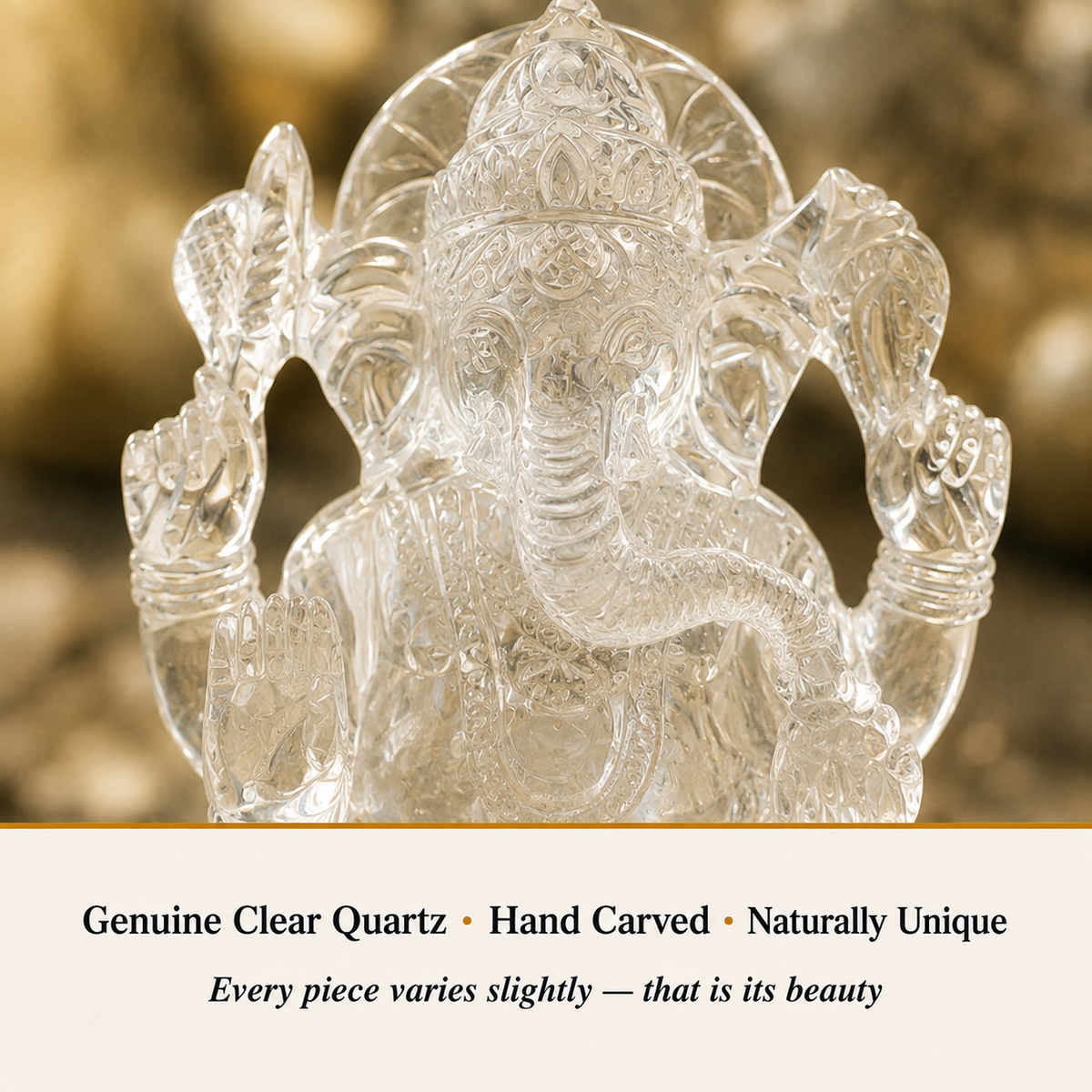 Close-up of Clear Quartz Ganesha showing natural crystal texture and detail