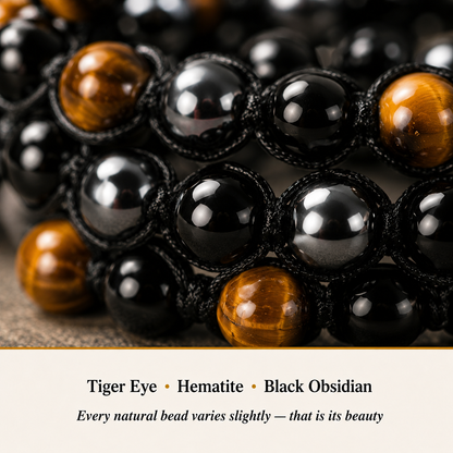 Black Obsidian and Tiger Eye Bracelet material detail