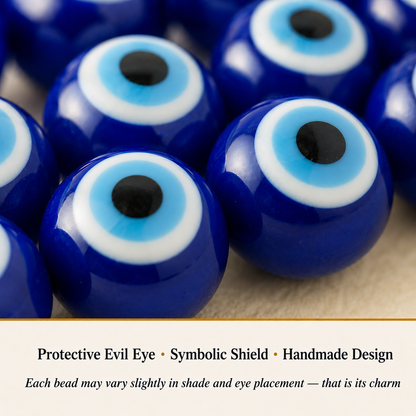 Close-up of Evil Eye Bracelet showing natural crystal bead texture and detail