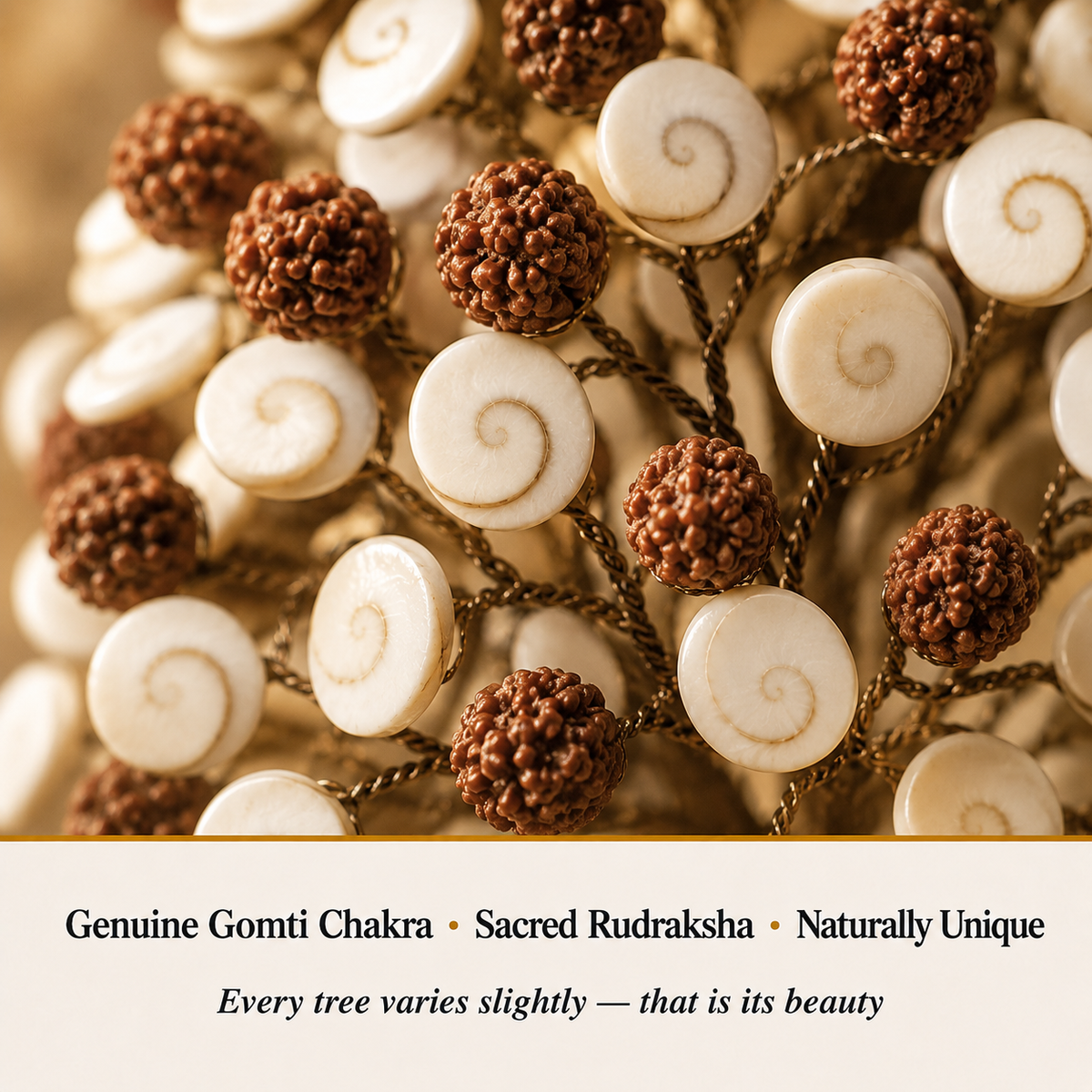 Close-up of Gomti Rudraksha Tree showing natural crystal texture and detail