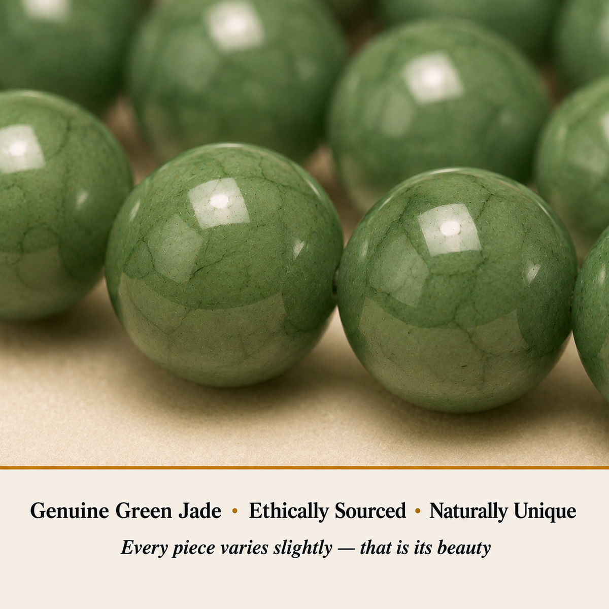 Close-up of Green Jade Bracelet showing natural crystal bead texture and detail