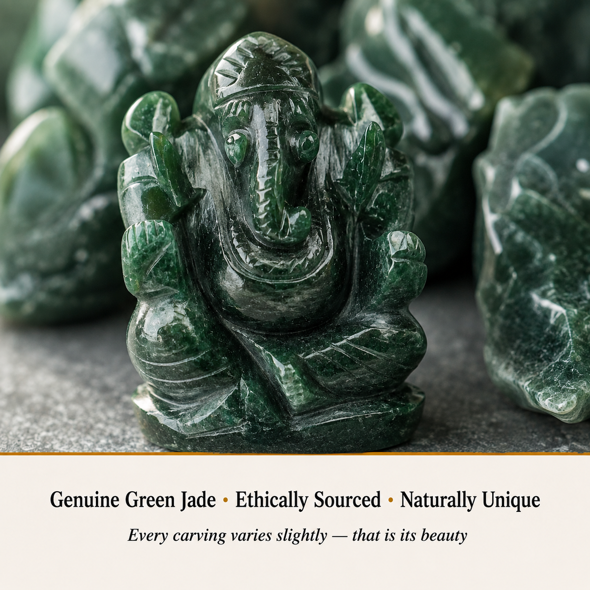 Close-up of Green Jade Ganesha showing natural crystal texture and detail