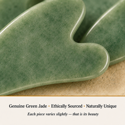 Close-up of Green Jade Gua Sha showing natural crystal texture and detail