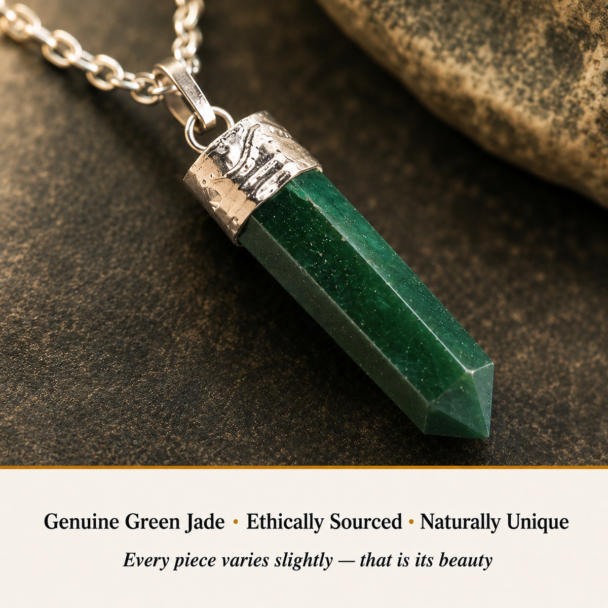 Close-up of Green Jade Pendant showing natural crystal texture and detail