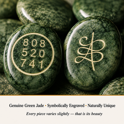 Close-up of Green Jade Zibu Coin showing natural crystal texture and detail