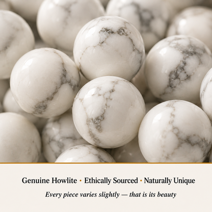 Close-up view of Howlite 8 mm bracelet beads
