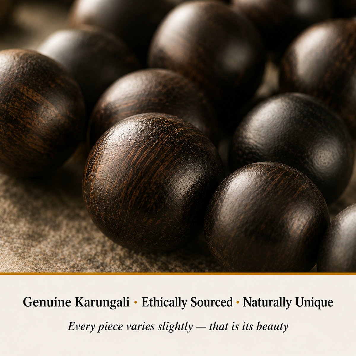 Close-up of Karungali Mala showing natural crystal texture and detail
