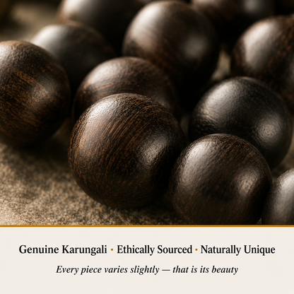 Close-up of Karungali Mala showing natural crystal texture and detail