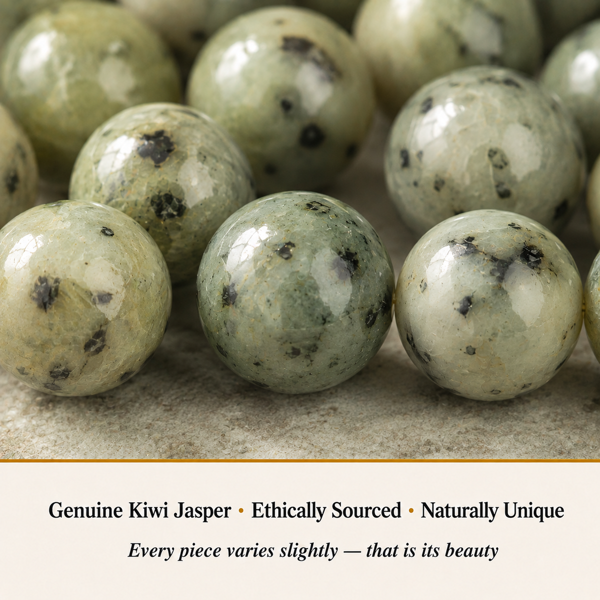 Close-up of Kiwi Jasper Bracelet showing natural crystal bead texture and detail