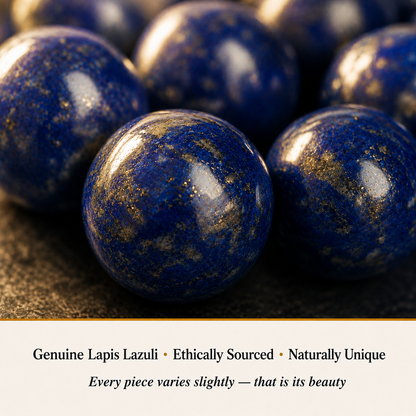 Close-up of Lapis Lazuli Bracelet showing natural crystal bead texture and detail