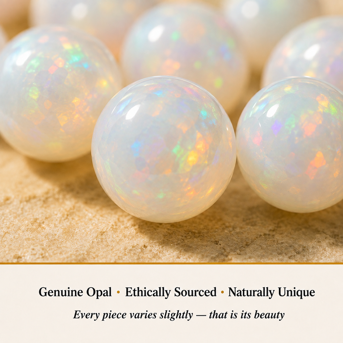 Close-up of Opal Bracelet showing natural crystal bead texture and detail