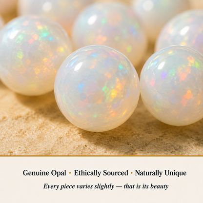 Close-up of Opal Bracelet showing natural crystal bead texture and detail