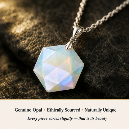 Close-up of Opal Hexagon Pendant showing natural crystal texture and detail