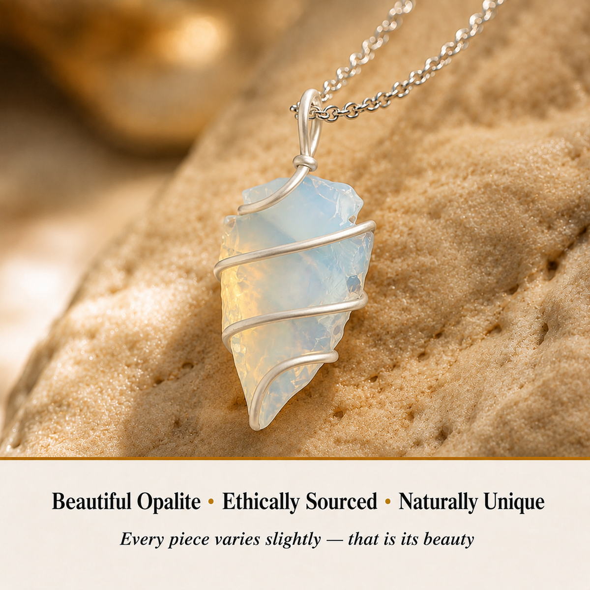 Close-up of Opalite Arrowhead Pendant showing opalescent glass texture and detail