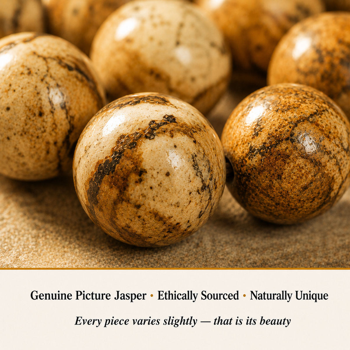 Close-up of Picture Jasper Bracelet showing natural crystal bead texture and detail