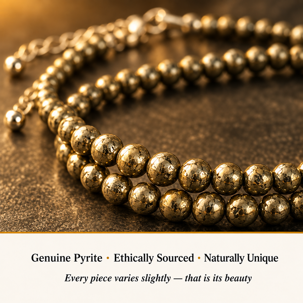 Close-up of pyrite-anklet-set showing natural crystal texture and detail
