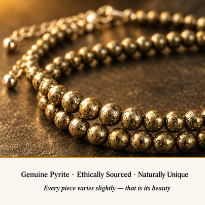 Close-up of pyrite-anklet-set showing natural crystal texture and detail