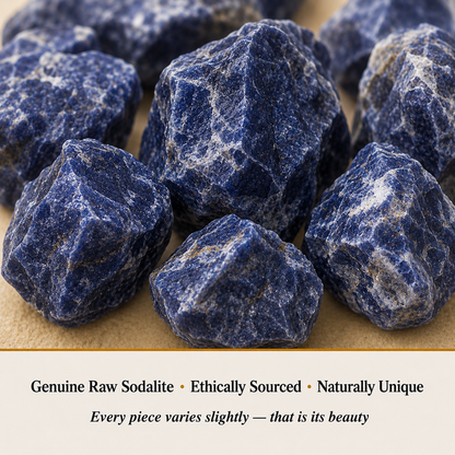 Close-up of Raw Sodalite Stone showing natural crystal texture and detail