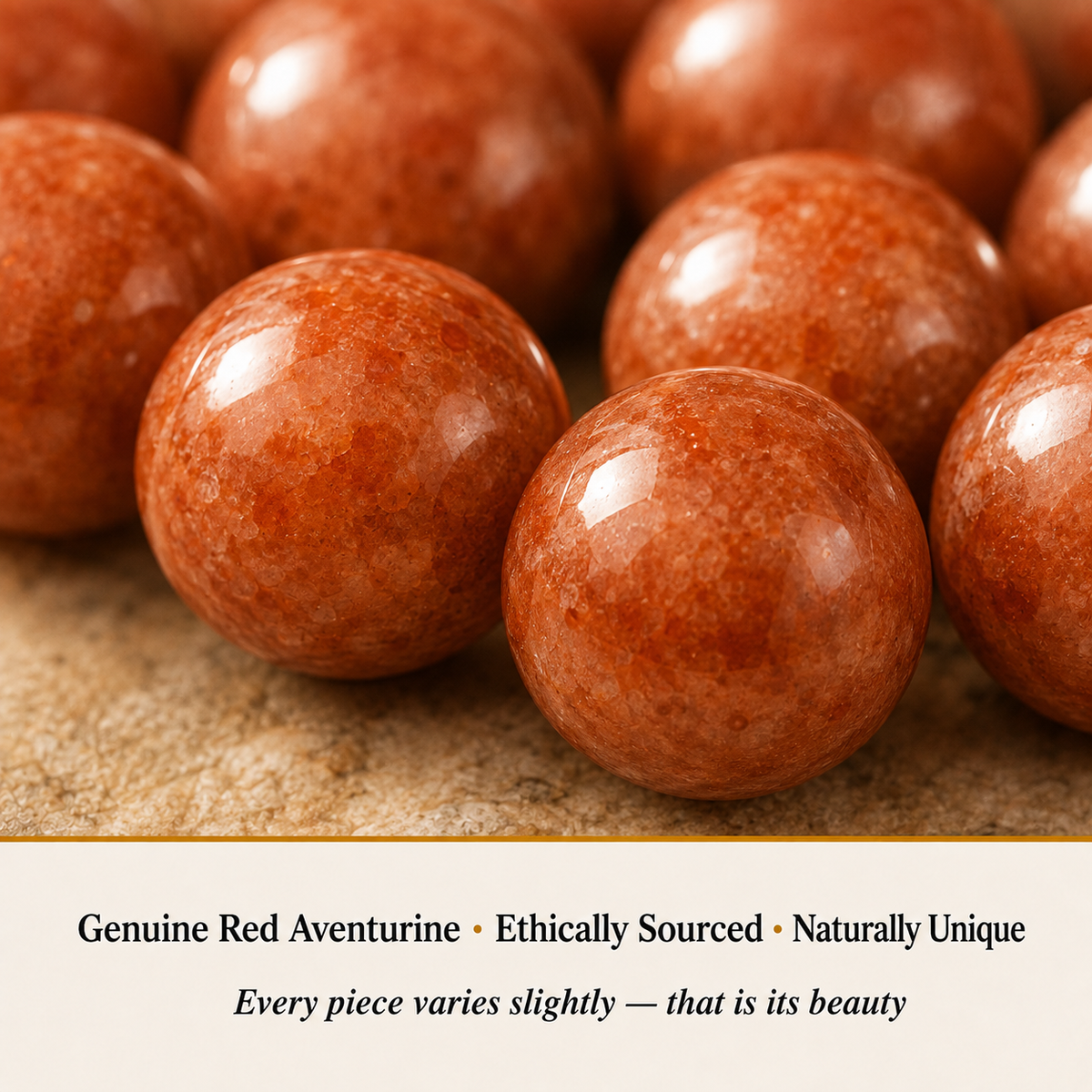 Close-up of Red Aventurine Bracelet showing natural crystal bead texture and detail