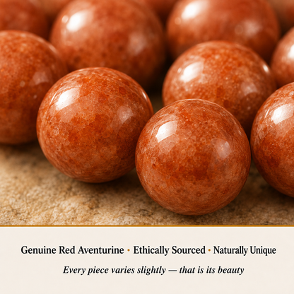 Close-up of Red Aventurine Bracelet showing natural crystal bead texture and detail