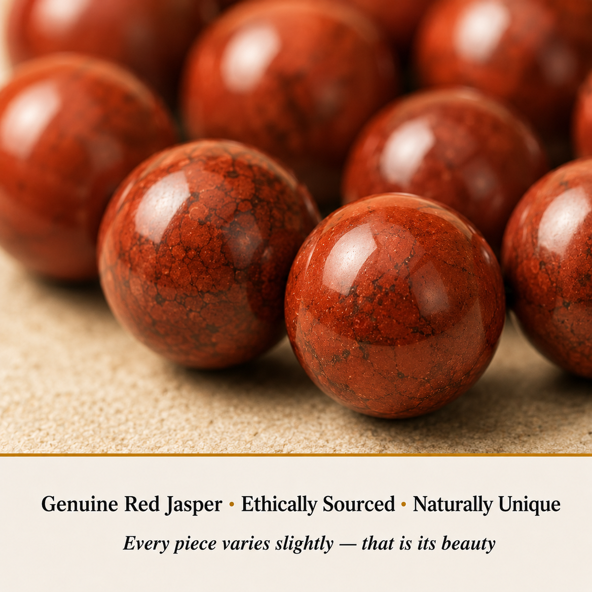 Close-up of Red Jasper Bracelet showing natural crystal bead texture and detail