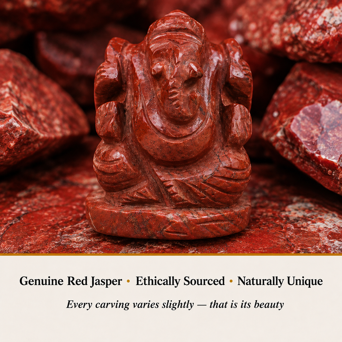 Close-up of Red Jasper Ganesha showing natural crystal texture and detail