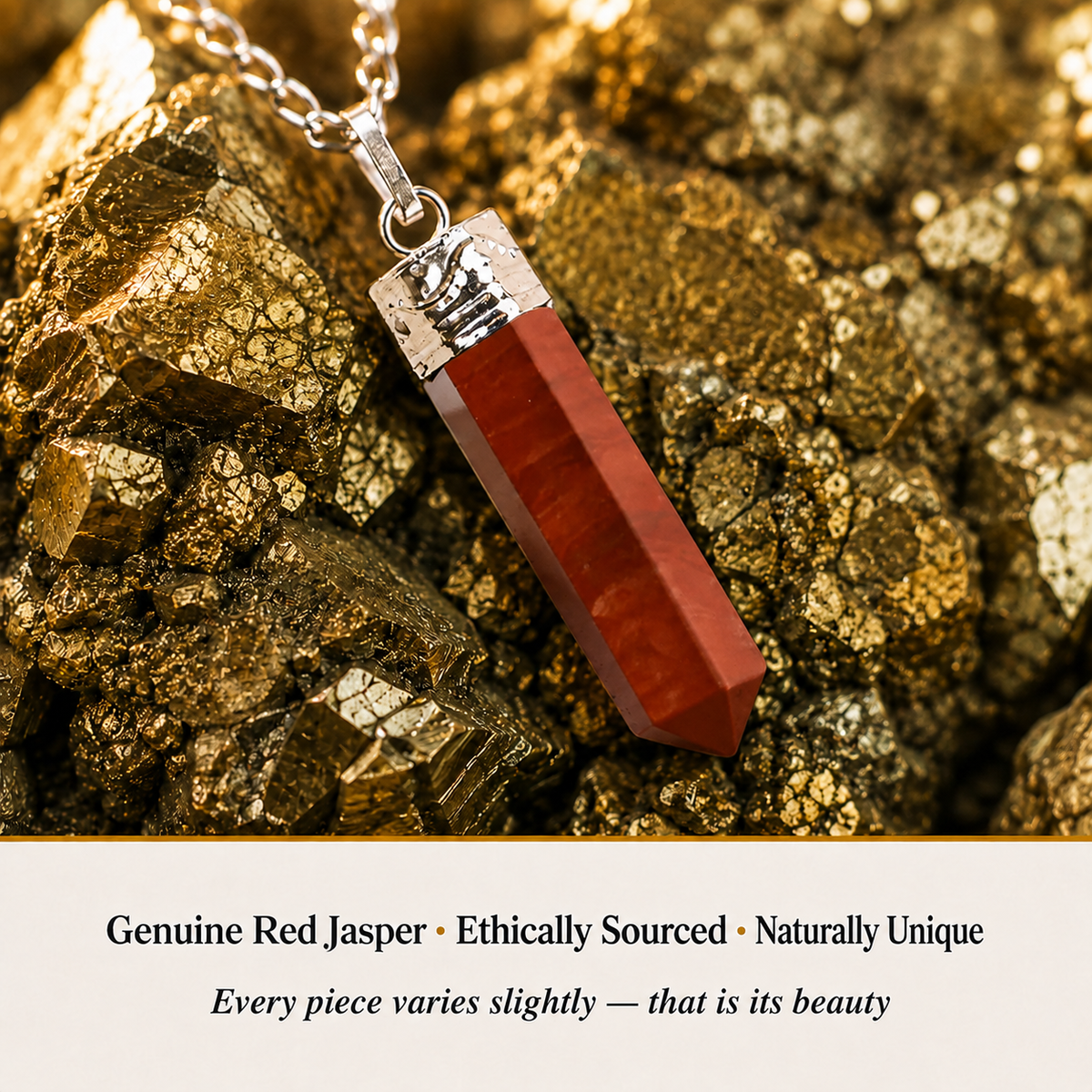 Close-up of Red Jasper Pencil Pendant showing natural crystal texture and detail