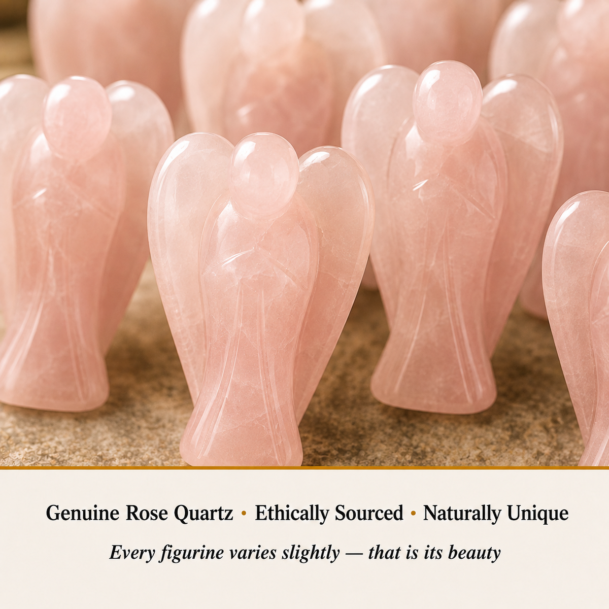 Close-up of Rose Quartz Angel showing natural crystal texture and detail