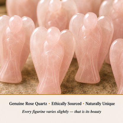 Close-up of Rose Quartz Angel showing natural crystal texture and detail