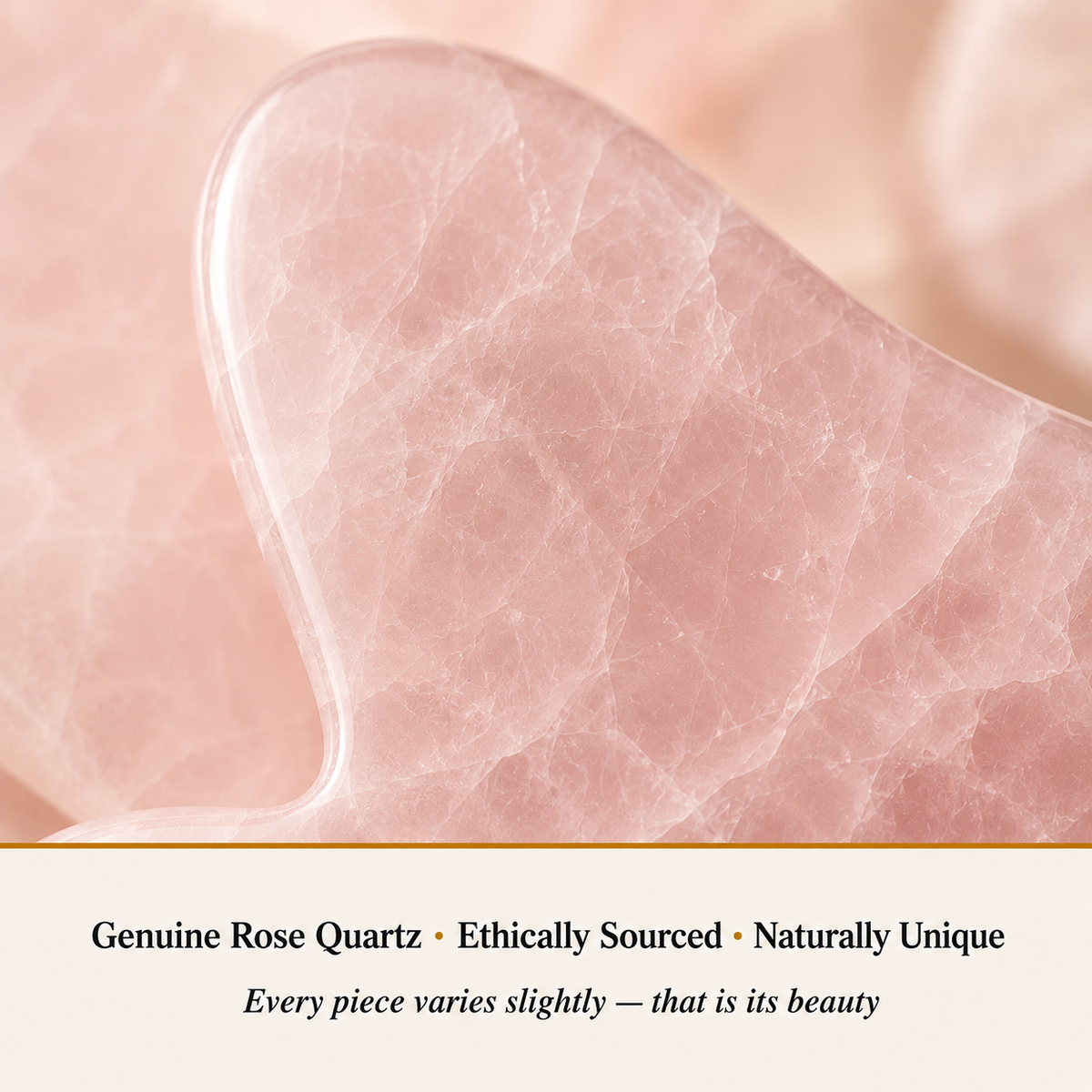 Close-up of Rose Quartz Gua Sha showing natural crystal texture and detail