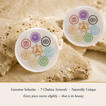 Close-up of Selenite 7 Chakra Plate showing natural crystal texture and detail