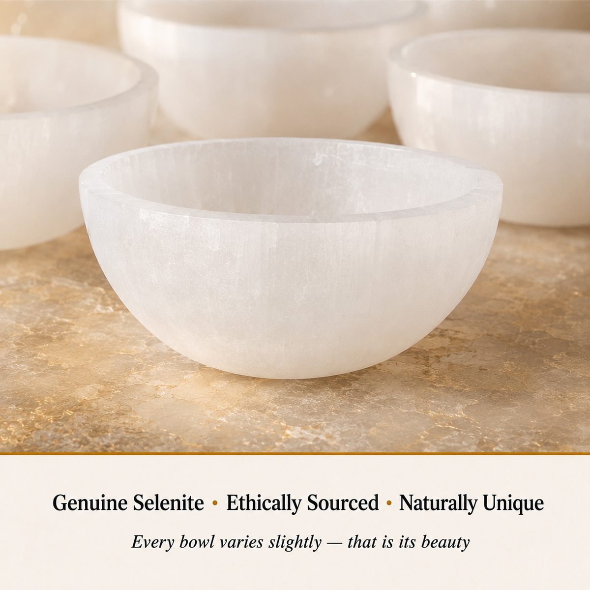 Close-up of Selenite Bowl showing natural crystal texture and detail