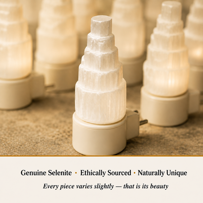 Close-up of Selenite Lamp showing natural crystal texture and detail