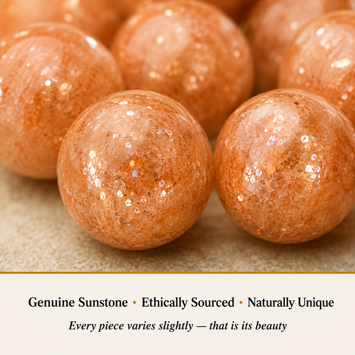 Close-up of Sunstone Bracelet showing natural crystal bead texture and detail