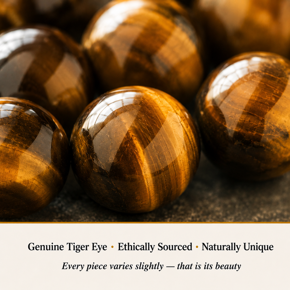 Close-up of Tiger Eye Bracelet showing natural crystal bead texture and detail