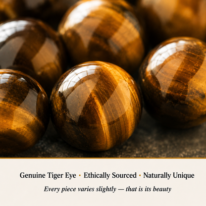 Close-up of Tiger Eye Bracelet showing natural crystal bead texture and detail
