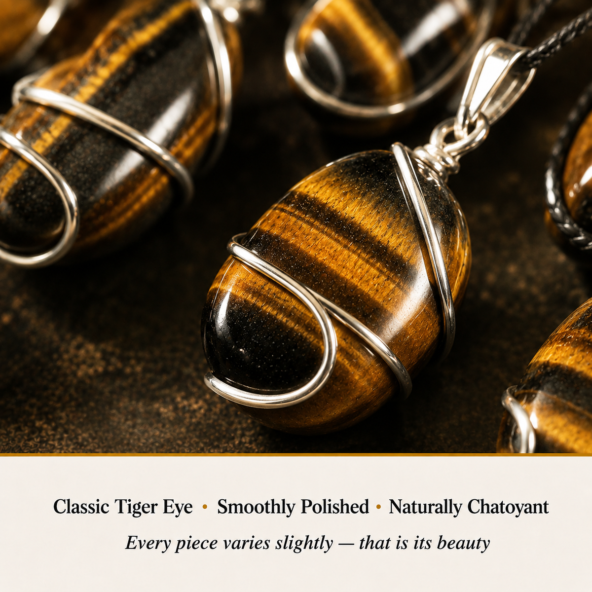 Close-up of Tiger Eye Pendant showing natural crystal texture and detail