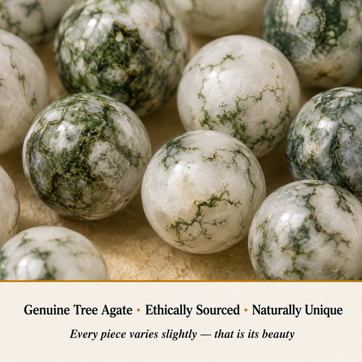 Close-up of Tree Agate Bracelet showing natural crystal bead texture and detail
