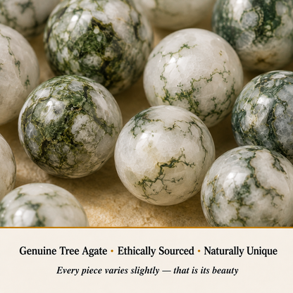 Close-up of Tree Agate Bracelet showing natural crystal bead texture and detail
