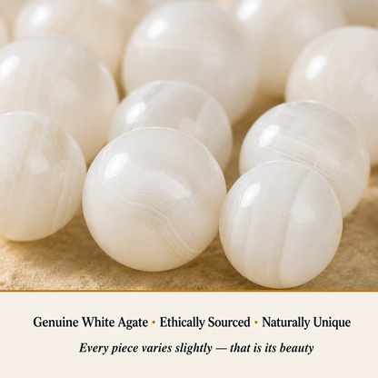 Close-up of White Agate Bracelet showing natural crystal bead texture and detail