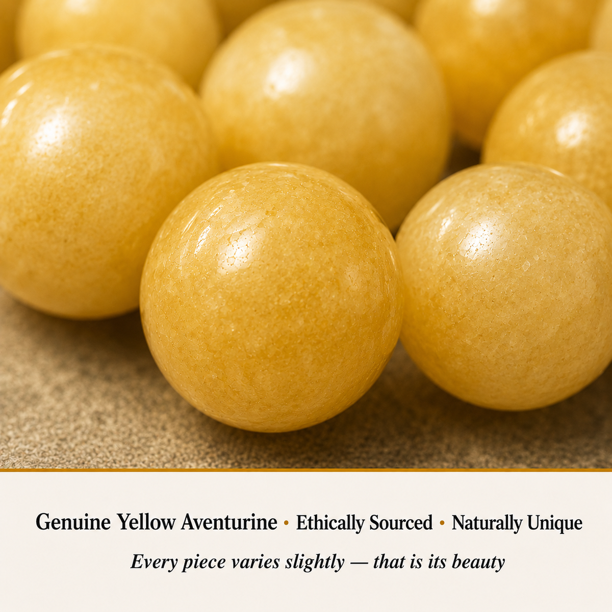 Close-up of Yellow Aventurine Bracelet showing natural crystal bead texture and detail