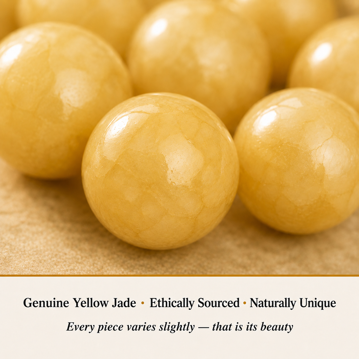 Close-up of Yellow Jade Bracelet showing natural crystal bead texture and detail