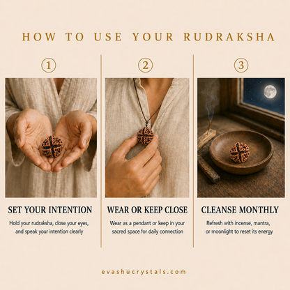 4 Mukhi Rudraksha wearing, placement, intention and crystal care usage guide