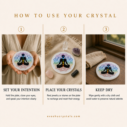 Selenite 7 Chakra Round Charging Plate placement and care guide