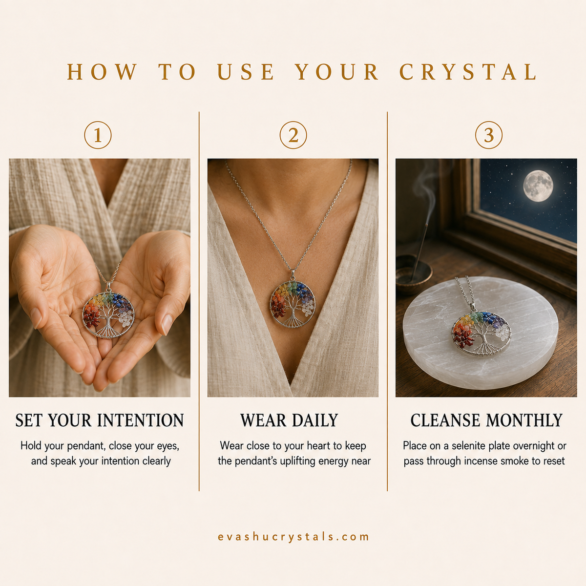 7 Chakra Wire Tree of Life pendant wear and care guide